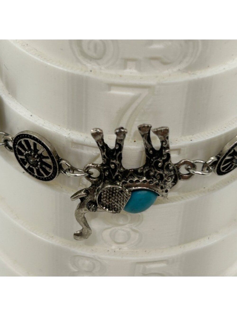 Boho Elephant Link Bracelet Silver Tone Turquoise Color Stone Bohemian Good Luck - Picture 4 of 12
